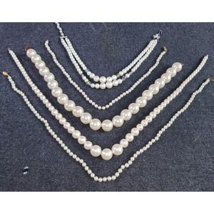 Vintage 50s 60s White Pearls Necklace Lot Of 5 Japan Costume‎ Glass Mod Estate